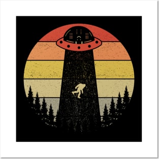 Bigfoot Ufo Abduction Sasquatch Retro Vintage Posters and Art